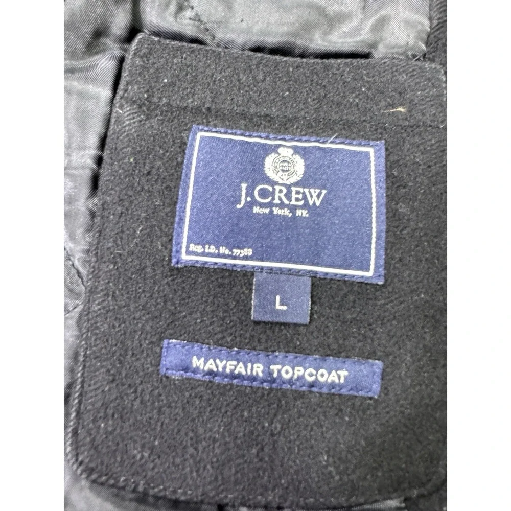 J Crew Mayfair Topcoat Mens Large Black Wool Cashmere Quilted Overcoat 17935 L